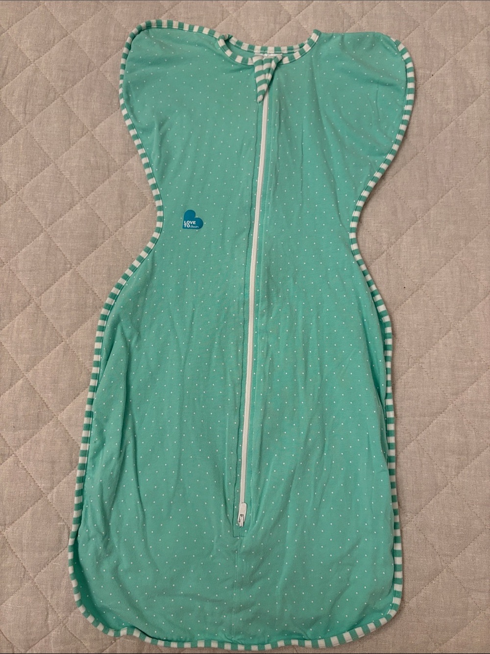 Love to dream mint teal polka-dot swaddle one-piece LITE 0.2 TOG